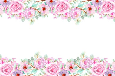 Suluboya çiçek çerçevesi kenarı, tasarım şablonu için vektör çizimi