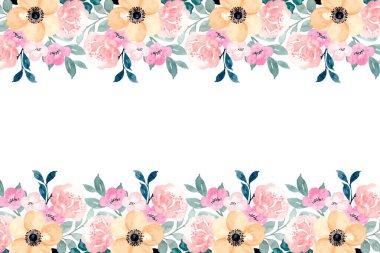 Suluboya çiçek çerçevesi kenarı, tasarım şablonu için vektör çizimi