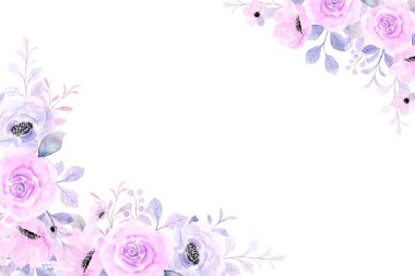 Suluboya çiçek çerçevesi kenarı, tasarım şablonu için vektör çizimi