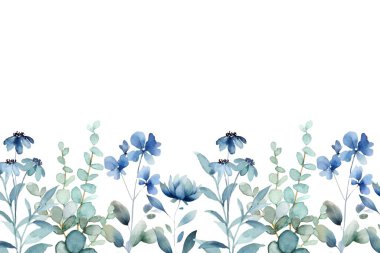 Mavi suluboya çiçek çerçevesi arkaplanı