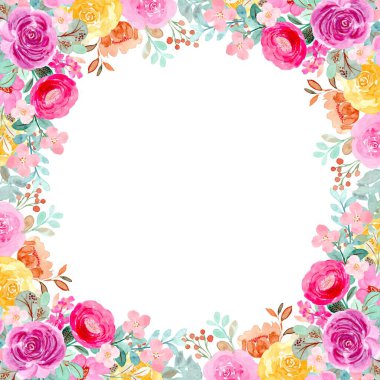 Renkli suluboya çiçekler tasarım için arka plan vektörü. Çiçek kenarı çiçek çerçevesi şablonu.