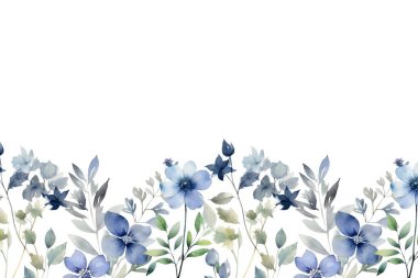 Mavi suluboya çiçek çerçevesi arkaplanı