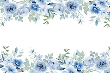 Suluboya çiçekler, mavi renk, arka plan deseni el boyası