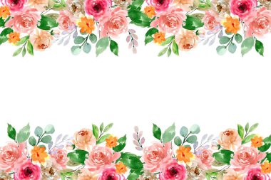 Tasarım için suluboya çiçek arka planı. Çiçek sınır çerçevesi şablonu.