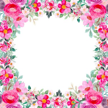 Tasarım için suluboya çiçek arka planı. Çiçek sınır çerçevesi şablonu.