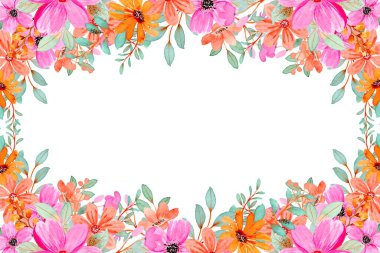 Tasarım için suluboya çiçek arka planı. Çiçek sınır çerçevesi şablonu.