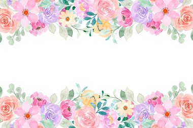 Tasarım için suluboya çiçek arka planı. Çiçek sınır çerçevesi şablonu.