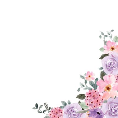 Suluboya çiçek çerçevesi kenarı, tasarım şablonu için vektör çizimi