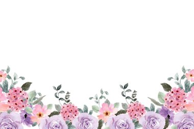 Suluboya çiçek çerçevesi kenarı, tasarım şablonu için vektör çizimi