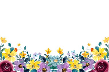 Suluboya çiçek çerçevesi kenarı, tasarım şablonu için vektör çizimi