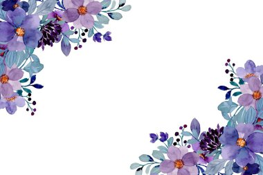 Suluboya çiçek çerçevesi kenarı, tasarım şablonu için vektör çizimi