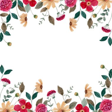 Suluboya çiçek çerçeve plan vektör 