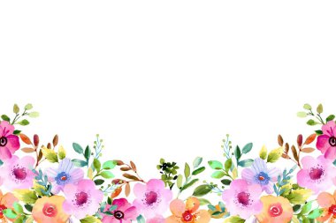 Tasarım için suluboya çiçek arka planı. Çiçek sınır çerçevesi şablonu.