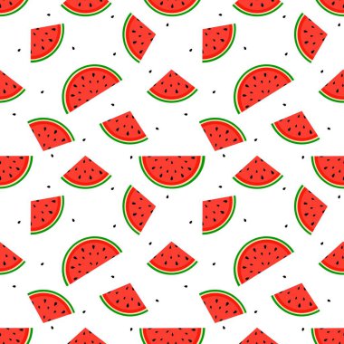 vektör arkaplansız karpuz deseni dilimlenmiş ve beyaz zemin üzerinde rastgele karpuz tohumları deseni.