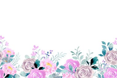 Mor suluboya çiçekler tasarım için çerçeve. Çiçeksel sınır çerçevesi şablonu. Vektör tasarımı çizimi. Pankart için, düğün kartı..