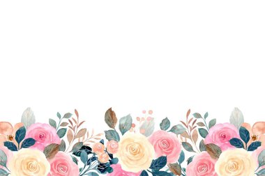 Suluboya çiçekleri tasarım için çerçeve. Çiçeksel sınır çerçevesi şablonu. Vektör tasarımı çizimi. Pankart için, düğün kartı..