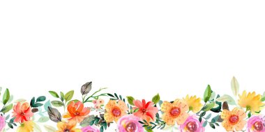 Suluboya çiçekleri tasarım için çerçeve. Çiçek çerçeveli kart şablonu. Pankart ve düğün kartı için vektör tasarımı çizimi.