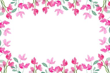 Suluboya çiçekleri tasarım için çerçeve. Çiçek çerçeveli kart şablonu. Pankart ve düğün kartı için vektör tasarımı çizimi.