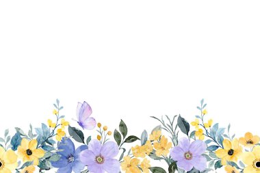 Suluboya çiçekleri tasarım için çerçeve. Çiçek çerçeveli kart şablonu. Pankart ve düğün kartı için vektör tasarımı çizimi.