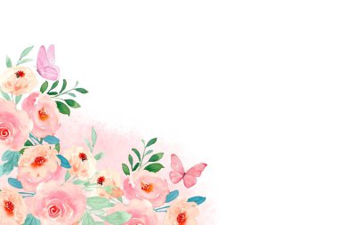 Düğün, doğum günü, kart, arkaplan, davetiye, duvar kağıdı, çıkartma, dekorasyon için gül çiçeği suluboya sınırı.