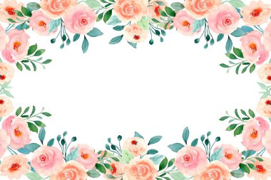 Düğün, doğum günü, kart, arkaplan, davetiye, duvar kağıdı, çıkartma, dekorasyon için gül çiçeği suluboya sınırı.