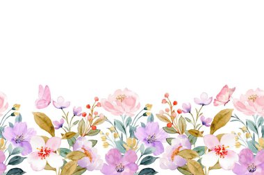 Beyaz arkaplanda yatay bir afişin kenarlarındaki suluboya çiçekleri. 