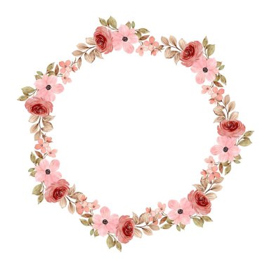 Beyaz arkaplanda suluboya çiçek çelengi.