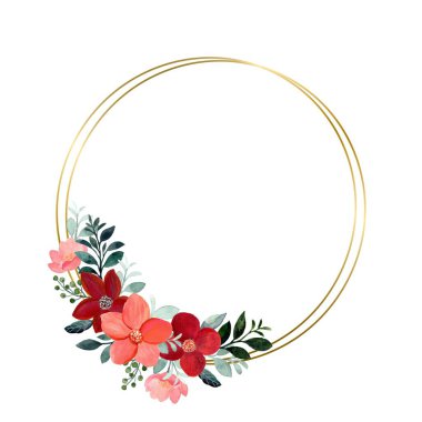 Güzel çelengi. İzole mavi, pembe yaprak ve çiçek, zarif çiçek koleksiyonuyla el çekilmiş suluboya. 