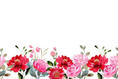 Çiçek açan botanik çiçekleri sınır çerçevesi. Beyaz arka planda renkli yabani çiçek. Renkli bahçe vektör illüstrasyonu.