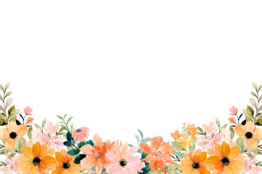 Çiçek açan botanik çiçekleri sınır çerçevesi. Beyaz arka planda renkli yabani çiçek. Renkli bahçe vektör illüstrasyonu.