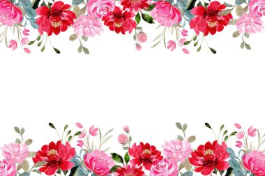 Çiçek açan botanik çiçekleri sınır çerçevesi. Beyaz arka planda renkli yabani çiçek. Renkli bahçe vektör illüstrasyonu.