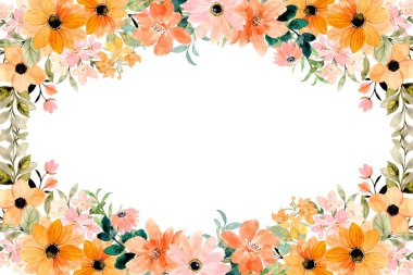 Çiçek açan botanik çiçekleri sınır çerçevesi. Beyaz arka planda renkli yabani çiçek. Renkli bahçe vektör illüstrasyonu.