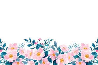 Düğün, doğum günü, kart, arkaplan, davetiye, duvar kağıdı, çıkartma, dekorasyon için suluboya çiçek sınırı.