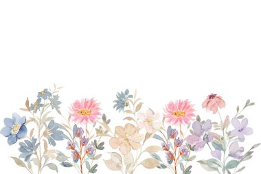 Güzel suluboya çiçek ve yaprak çerçeve arka planı.