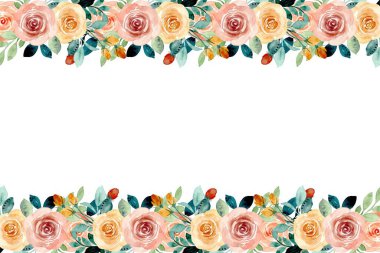 Güzel suluboya çiçek ve yaprak çerçeve arka planı.