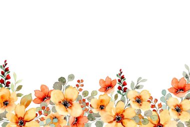 Çiçeksiz suluboya sınırı. El çizimi resimleme beyaz arkaplanda izole edildi.