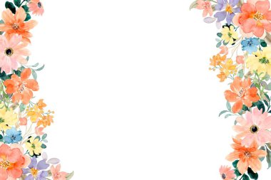 Çiçeksiz suluboya sınırı. El çizimi resimleme beyaz arkaplanda izole edildi.