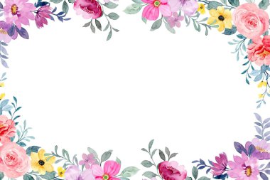 Tasarım için suluboya çiçek arka planı. Çiçek sınır çerçevesi şablonu.