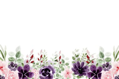 Beyaz arkaplanda suluboya çiçeksiz sınır çerçevesi.