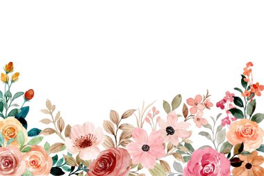 Beyaz arkaplanda suluboya çiçeksiz sınır çerçevesi.