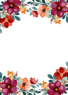 Tasarım için suluboya çiçek çerçevesi arkaplanı.