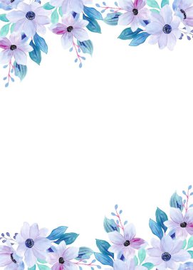 Düğün, doğum günü, kart, arkaplan, davetiye, duvar kağıdı, çıkartma, dekorasyon için suluboya çiçek sınırı.