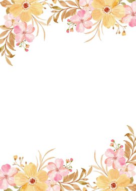 Düğün, doğum günü, kart, arkaplan, davetiye, duvar kağıdı, çıkartma, dekorasyon için suluboya çiçek sınırı.