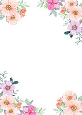 Düğün, doğum günü, kart, arkaplan, davetiye, duvar kağıdı, çıkartma, dekorasyon için suluboya çiçek sınırı.