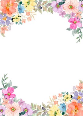 Düğün, doğum günü, kart, arkaplan, davetiye, duvar kağıdı, çıkartma, dekorasyon için suluboya çiçek sınırı.