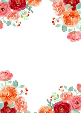 Soyut suluboya çiçekli çerçeve mavi sarı