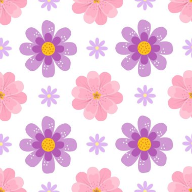 Pembe, şirin, çiçekli ve gökkuşağı desensiz arka plan.