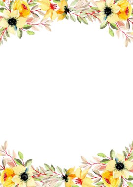 Çiçekli Çerçeve ile suluboya arka plan.