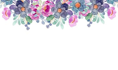 Düğün, doğum günü, kart, arkaplan, davetiye, duvar kağıdı, çıkartma, dekorasyon için suluboya çiçek sınırı.