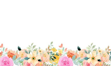 Düğün, doğum günü, kart, arkaplan, davetiye, duvar kağıdı, çıkartma, dekorasyon için suluboya çiçek sınırı.